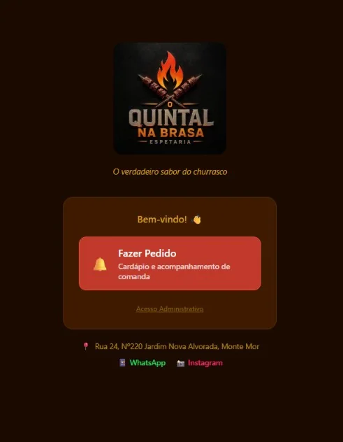 Tela inicial do app O Quintal na Brasa, espetaria