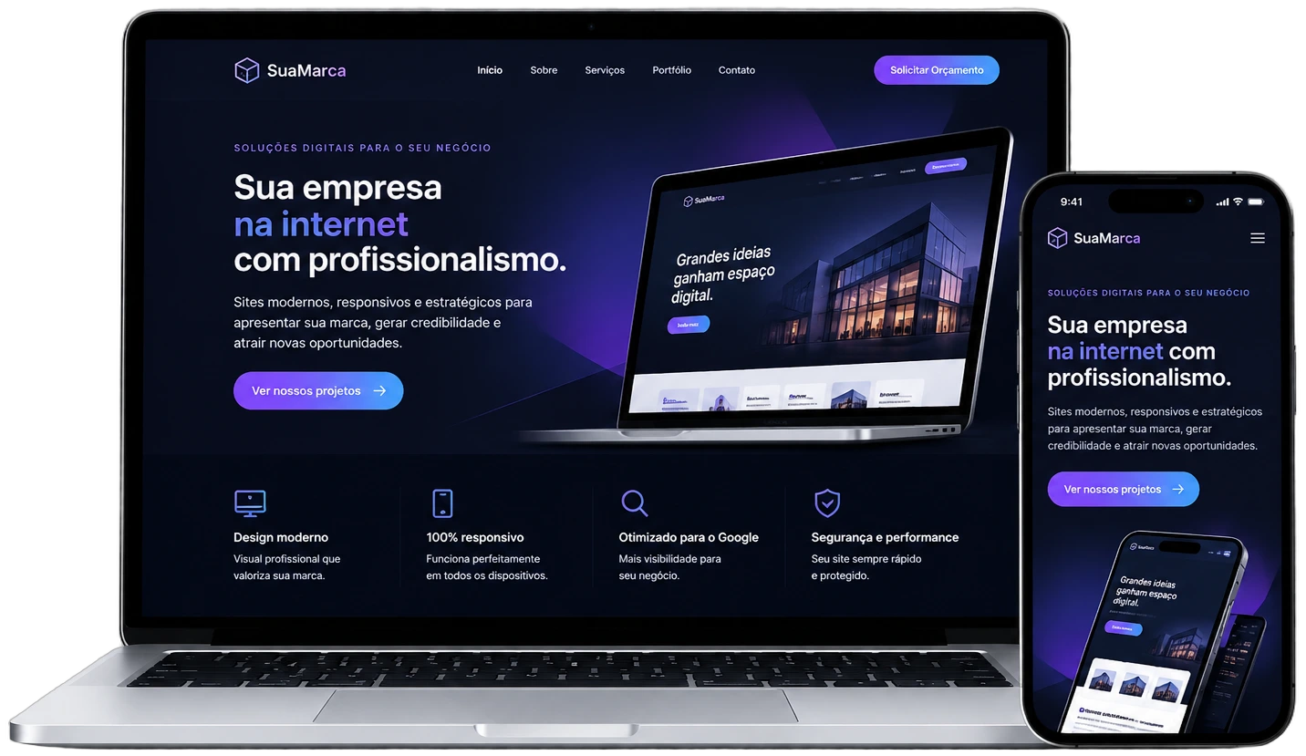 Notebook e celular exibindo um site institucional moderno